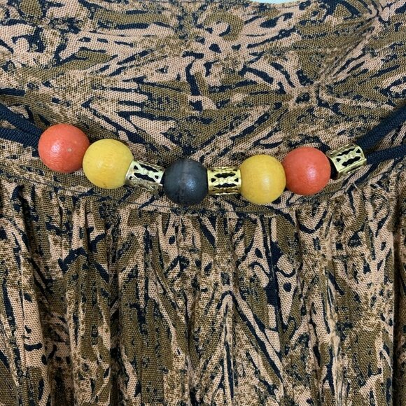 Vintage Carole Little Womens 14 Pants Pull On Rayon 80s Brown Beaded Boho Hippie - Picture 6 of 16